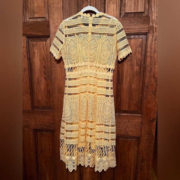 Maje Roseray Yellow Lace Midi Dress Size 2 - Picture 6 of 11